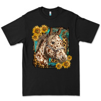 Black appaloosa horse with sunflowers and western background Premium Tee - LillyAllenDesigns