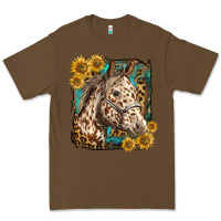 Cacao appaloosa horse with sunflowers and western background Premium Tee - LillyAllenDesigns