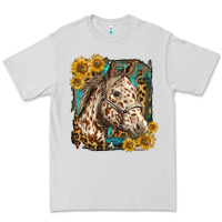 Dove Grey appaloosa horse with sunflowers and western background Premium Tee - LillyAllenDesigns