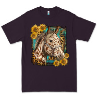 Plum appaloosa horse with sunflowers and western background Premium Tee - LillyAllenDesigns
