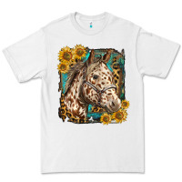 White appaloosa horse with sunflowers and western background Premium Tee - LillyAllenDesigns