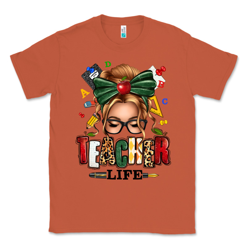 Teacher Life Blonde Caucassian Messy Bun Classic Tee by texasbilliewilder | Teevron