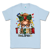Dusty Blue teacher life blonde caucassian messy bun Classic Tee - texasbilliewilder