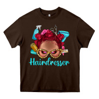 Chocolate Brown Afro Bantu Knots Red Hairdresser With Leopard Glasses Bbs Heavy Core Tee - BundleAndBundleShop