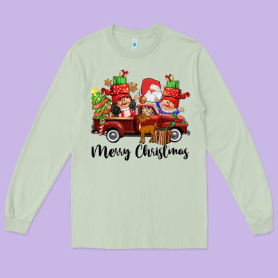 Merry Christmas Truck Gnomies Long Sleeve Tee Designed By Cowgirlartshop