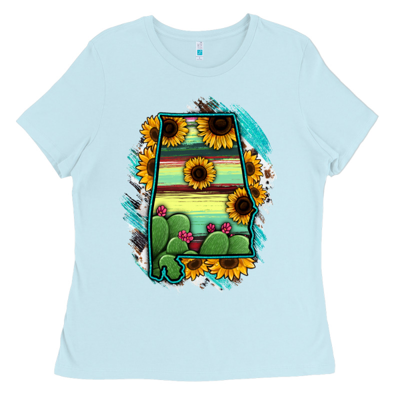 Alabama Map Sunflower Cactus Serape Ladies Tee by RanaPortraitStore | Teevron