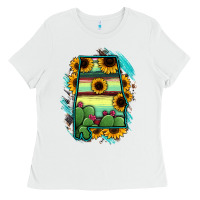 White Alabama Map Sunflower Cactus Serape Ladies Tee - RanaPortraitStore