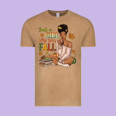 Just A Girl Who Loves Fall Afro Woman Vintage Tee Designed By Nancycooperartshop