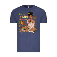 Vintage Denim Just a girl who loves Fall afro woman Vintage Tee - NancyCooperArtShop