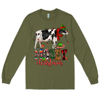 Army Green mooey christmas cow Long Sleeve Tee - CowGirlArtShop