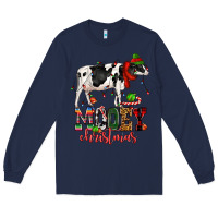 Navy mooey christmas cow Long Sleeve Tee - CowGirlArtShop