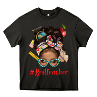 Asphalt Afro Messy Bun Best Teacher With Leopard Glasses Bbs Heavy Core Tee - BundleAndBundleShop