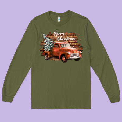 Merry Christmas Truck Long Sleeve Tee Designed By Cowgirlartshop