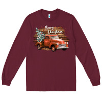 Burgundy merry christmas truck Long Sleeve Tee - CowGirlArtShop