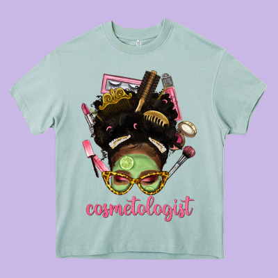 Afro Messy Bun Cosmetologist Heavy Core Tee Designed By Bundleandbundleshop