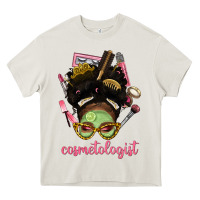 Cream Afro Messy Bun Cosmetologist Heavy Core Tee - BundleAndBundleShop