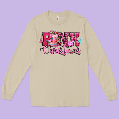 Pink Christmas Long Sleeve Tee Designed By Cowgirlartshop