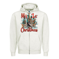 Oatmeal Heather my first christmas baby safari animals Zipper Hoodie - LillyAllenDesigns