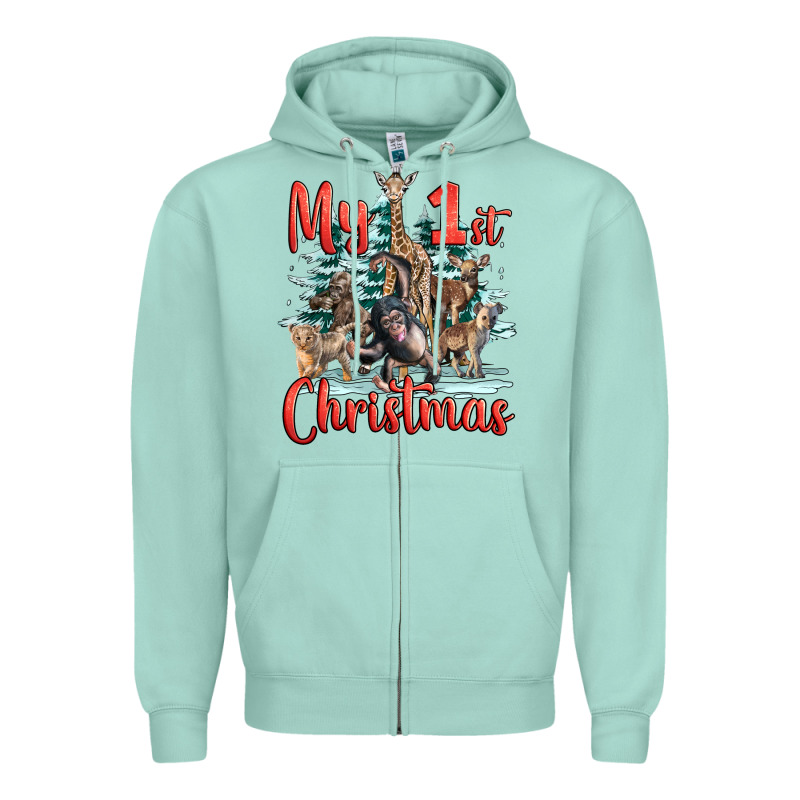 My First Christmas Baby Safari Animals Zipper Hoodie by LillyAllenDesigns | Teevron