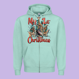 My First Christmas Baby Safari Animals Zipper Hoodie Designed By Lillyallendesigns