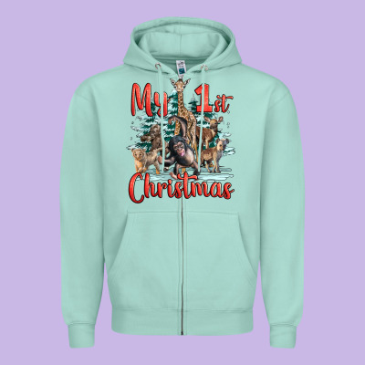 My First Christmas Baby Safari Animals Zipper Hoodie Designed By Lillyallendesigns