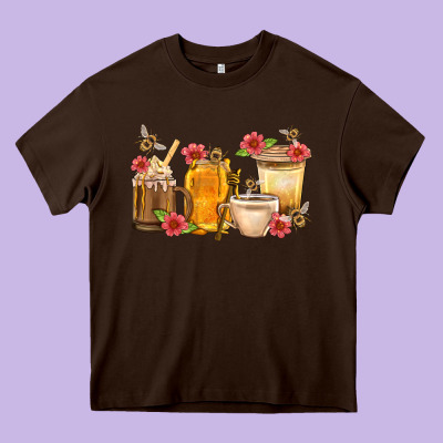 Honey And Bee With Flower Coffee Cup Heavy Core Tee Designed By Bundleandbundleshop