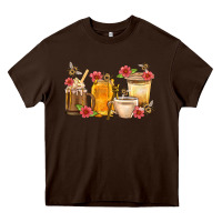 Chocolate Brown Honey And Bee With Flower Coffee Cup Heavy Core Tee - BundleAndBundleShop