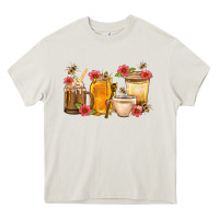 Cream Honey And Bee With Flower Coffee Cup Heavy Core Tee - BundleAndBundleShop