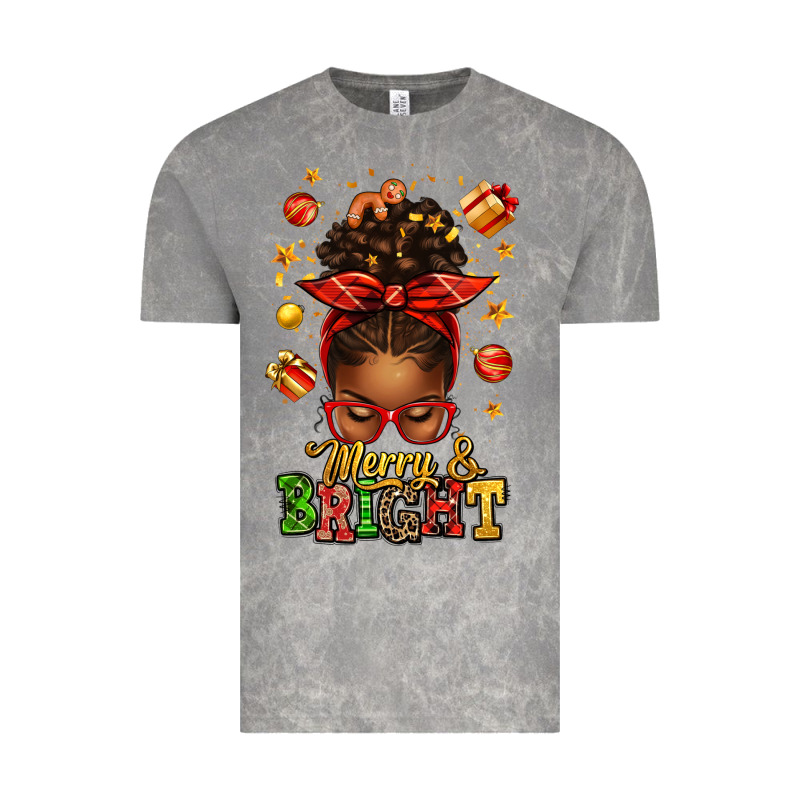 Merry And Bright Christmas Afro Messy Bun Vintage Tee by texasbilliewilder | Teevron