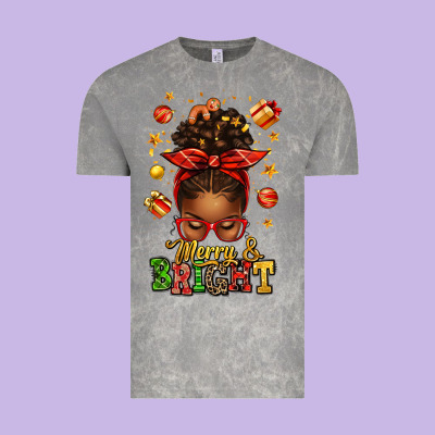 Merry And Bright Christmas Afro Messy Bun Vintage Tee Designed By Texasbilliewilder