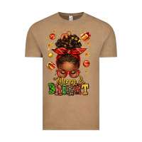 Vintage Coffee merry and bright christmas afro messy bun Vintage Tee - texasbilliewilder