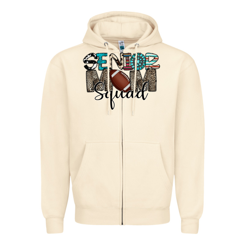 Senior Mom Squad Football Design Zipper Hoodie by CowhideDigitalArt | Teevron