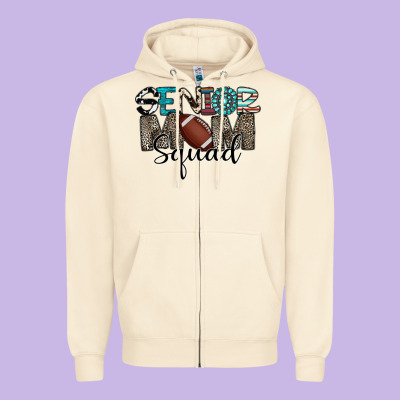 Senior Mom Squad Football Design Zipper Hoodie Designed By Cowhidedigitalart