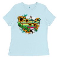 Baby Blue America Map Sunflower Cactus Serape Ladies Tee - RanaPortraitStore