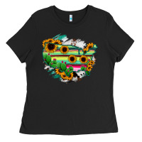 Black America Map Sunflower Cactus Serape Ladies Tee - RanaPortraitStore