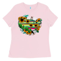 Bubblegum Pink America Map Sunflower Cactus Serape Ladies Tee - RanaPortraitStore