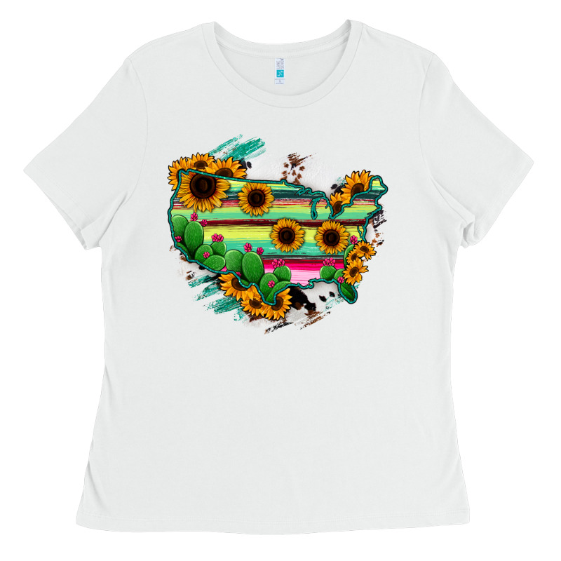 America Map Sunflower Cactus Serape Ladies Tee by RanaPortraitStore | Teevron