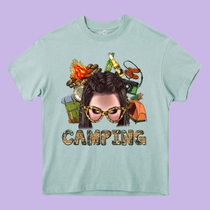 Camping Braid Hair Woman With Fire Bbs Heavy Core Tee Designed By Bundleandbundleshop