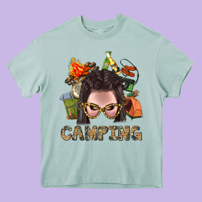 Camping Braid Hair Woman With Fire Bbs Heavy Core Tee Designed By Bundleandbundleshop