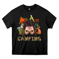 Black Camping Braid Hair Woman With Fire Bbs Heavy Core Tee - BundleAndBundleShop