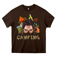 Chocolate Brown Camping Braid Hair Woman With Fire Bbs Heavy Core Tee - BundleAndBundleShop