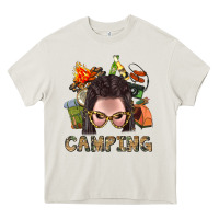 Cream Camping Braid Hair Woman With Fire Bbs Heavy Core Tee - BundleAndBundleShop