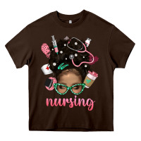Chocolate Brown Afro Messy Bun Nursing Bbs Heavy Core Tee - BundleAndBundleShop