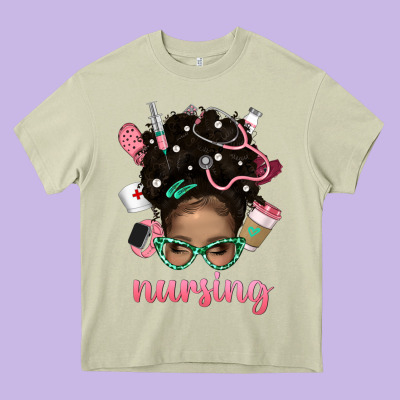 Afro Messy Bun Nursing Bbs Heavy Core Tee Designed By Bundleandbundleshop