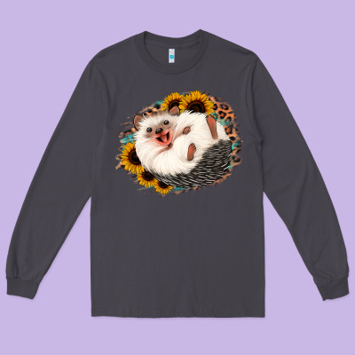 Happy Hedgehog Sunflower Leopard Long Sleeve Tee Designed By Jasminsmagicworld