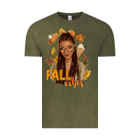 Vintage Olive Fall vibes afro woman Vintage Tee - NancyCooperArtShop