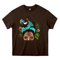 Chocolate Brown Lake Camping Afro Messy Bun Bbs Heavy Core Tee - BundleAndBundleShop