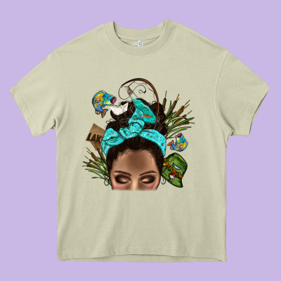 Lake Camping Afro Messy Bun Bbs Heavy Core Tee Designed By Bundleandbundleshop