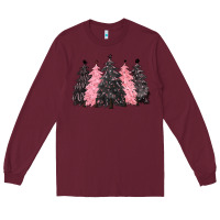 Burgundy pink christmas trees Long Sleeve Tee - CowGirlArtShop