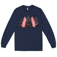 Navy pink christmas trees Long Sleeve Tee - CowGirlArtShop